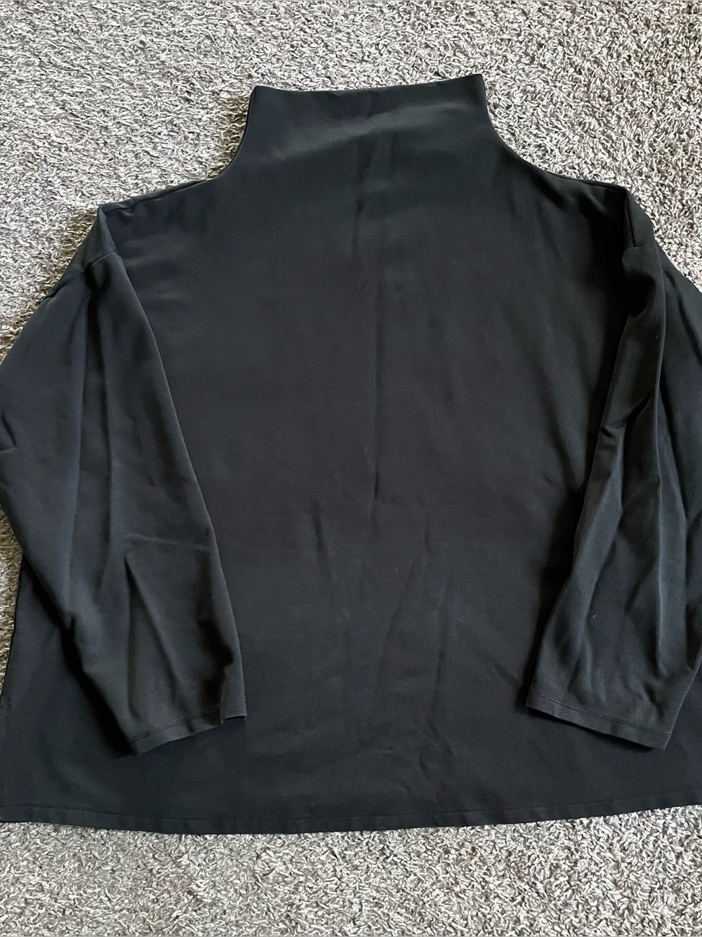Eileen Fisher Lightweight Ponte Funnel Neck Top Charcoal Gray Long Sleeve
